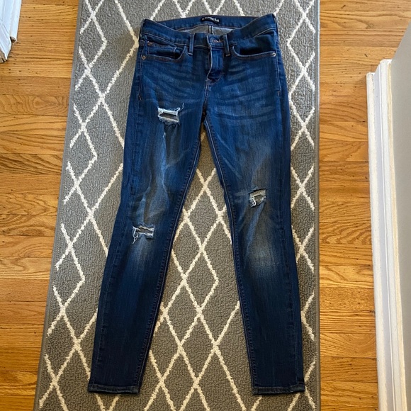 Express Denim - Express Dark Blue Distressed Skinny Jeans